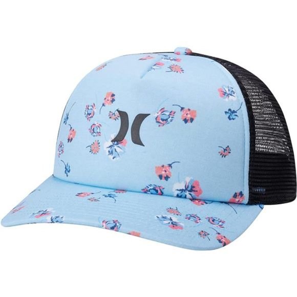 WOMEN'S Curved Baseball Cap with Snap Back Closure Pacific Blue With Pink Flower - Picture 1 of 6